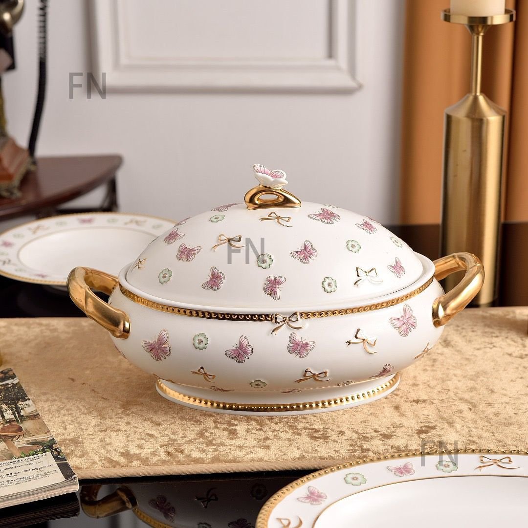 Butterfly Pastel pearl white Soup Tureen - Villari Kitchen and Dining | Buy Online in UAE
